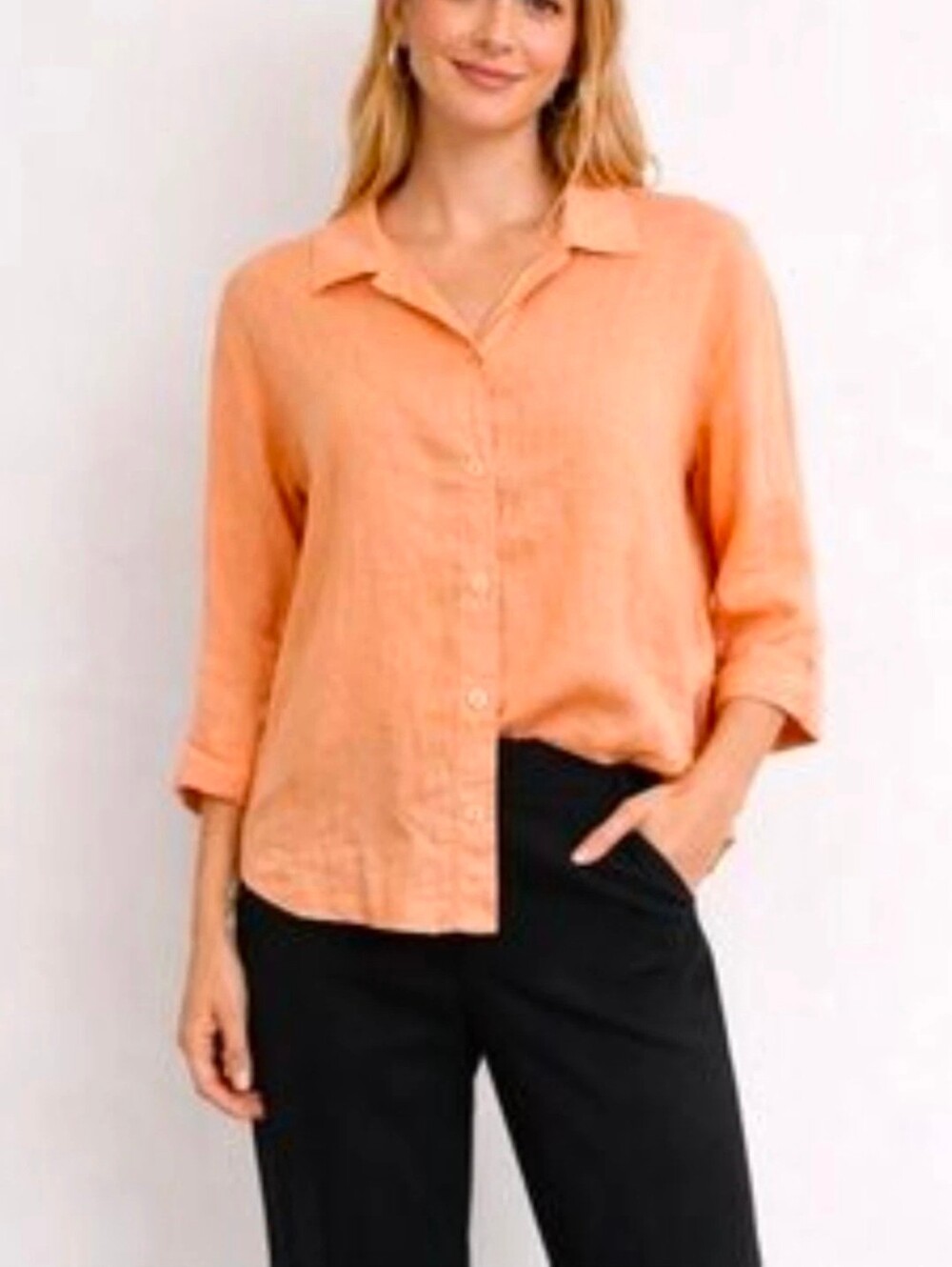 Eileen Fisher Blouse 100% Cotton In Orange To Light Pink Shimmers 3/4 Sleeve  PL